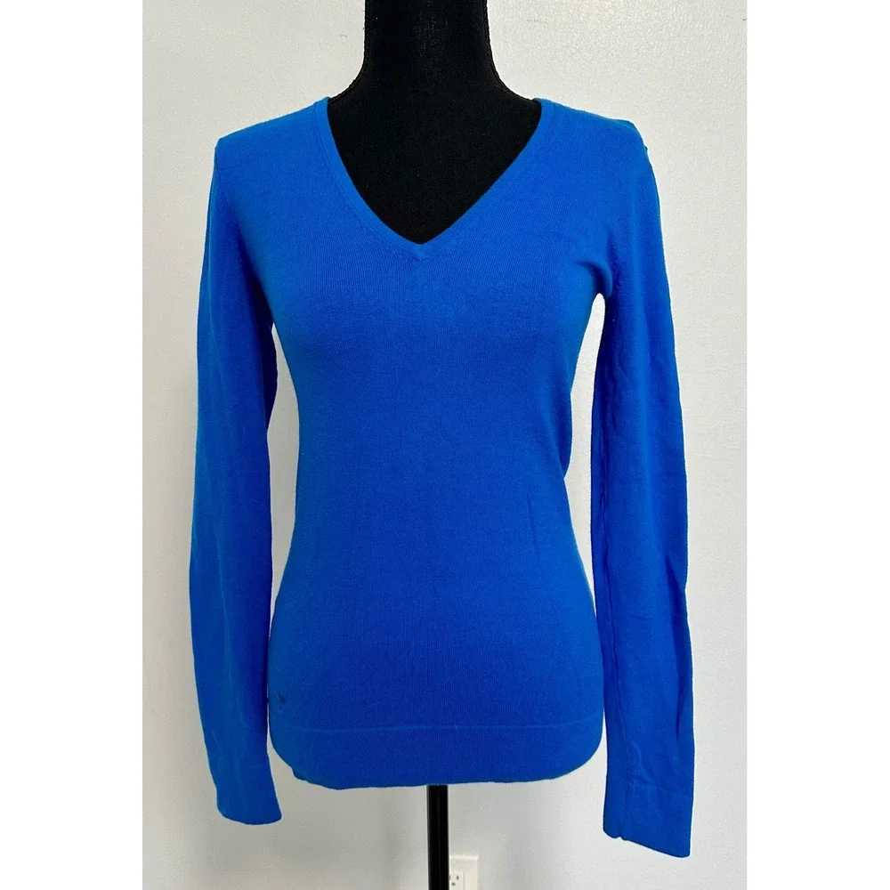Lilly Pulitzer Sweater Women XS Blue Excellent V-Neck Cotton Blend Long Sleeve